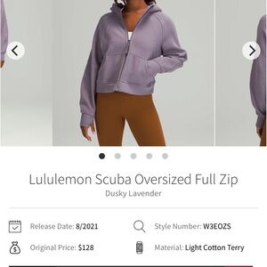 Lululemon Athletica Scuba Oversized Full Zip Jacket in Lavender